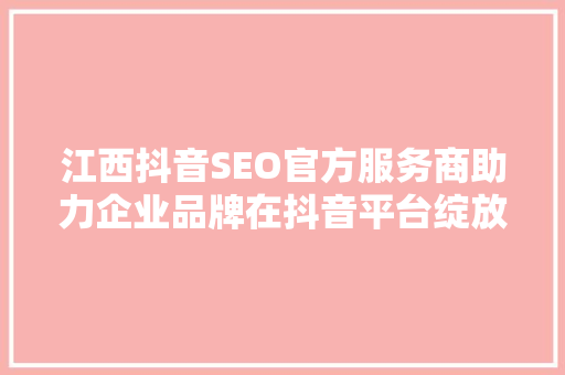 江西抖音SEO官方服务商助力企业品牌在抖音平台绽放光彩