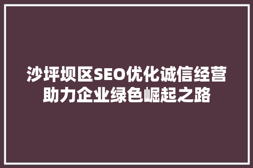 沙坪坝区SEO优化诚信经营助力企业绿色崛起之路