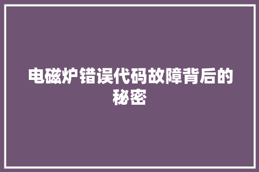 电磁炉错误代码故障背后的秘密