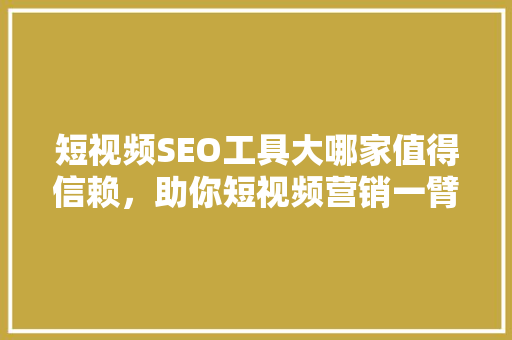 短视频SEO工具大哪家值得信赖，助你短视频营销一臂之力