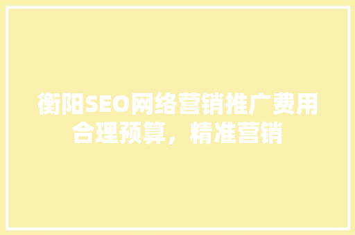 衡阳SEO网络营销推广费用合理预算，精准营销