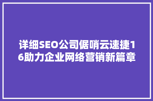 详细SEO公司倨哨云速捷16助力企业网络营销新篇章