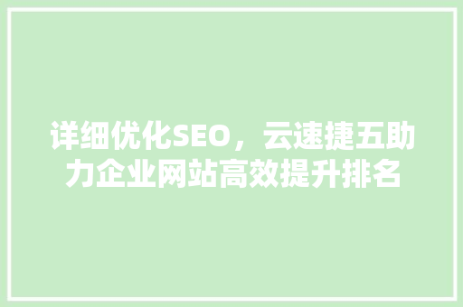 详细优化SEO，云速捷五助力企业网站高效提升排名