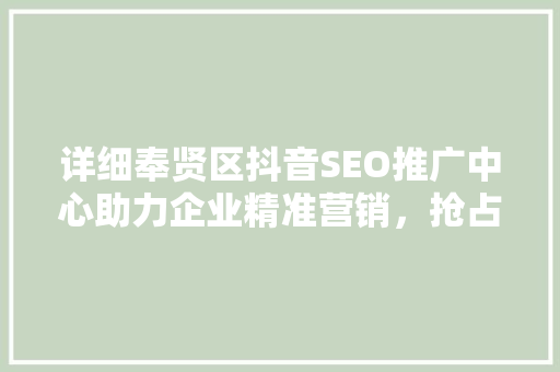 详细奉贤区抖音SEO推广中心助力企业精准营销，抢占流量高地
