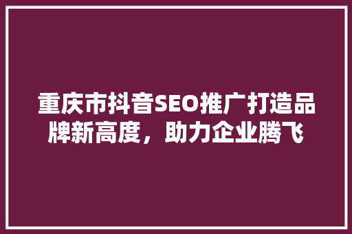 重庆市抖音SEO推广打造品牌新高度，助力企业腾飞