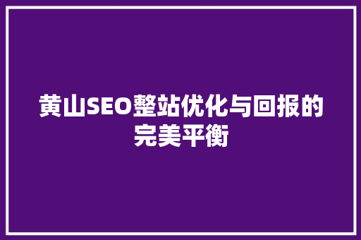 黄山SEO整站优化与回报的完美平衡