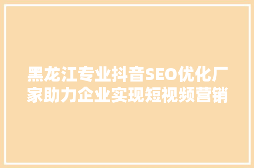 黑龙江专业抖音SEO优化厂家助力企业实现短视频营销新突破