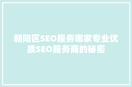 朝阳区SEO服务哪家专业优质SEO服务商的秘密