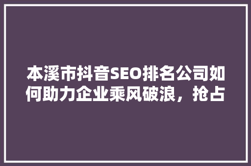 本溪市抖音SEO排名公司如何助力企业乘风破浪，抢占市场先机
