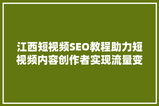 江西短视频SEO教程助力短视频内容创作者实现流量变现