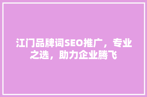 江门品牌词SEO推广，专业之选，助力企业腾飞