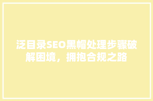 泛目录SEO黑帽处理步骤破解困境，拥抱合规之路