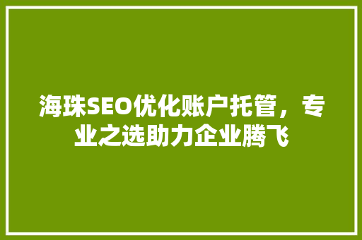 海珠SEO优化账户托管，专业之选助力企业腾飞