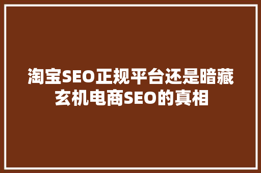 淘宝SEO正规平台还是暗藏玄机电商SEO的真相