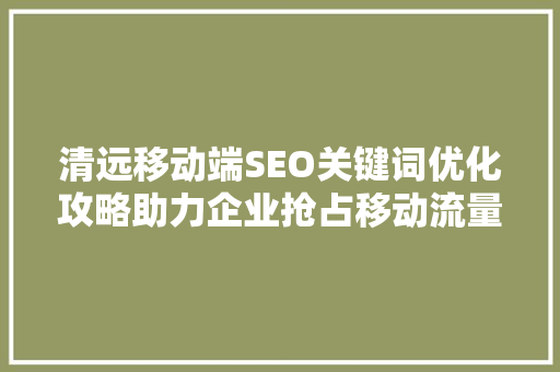 清远移动端SEO关键词优化攻略助力企业抢占移动流量红利