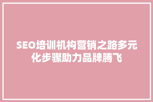 SEO培训机构营销之路多元化步骤助力品牌腾飞