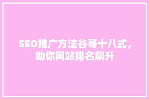 SEO推广方法谷哥十八式，助你网站排名飙升