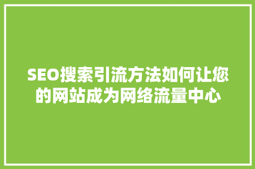 SEO搜索引流方法如何让您的网站成为网络流量中心