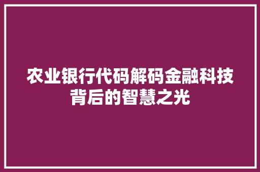 农业银行代码解码金融科技背后的智慧之光