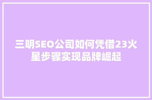 三明SEO公司如何凭借23火星步骤实现品牌崛起