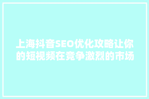 上海抖音SEO优化攻略让你的短视频在竞争激烈的市场中脱颖而出