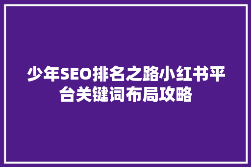 少年SEO排名之路小红书平台关键词布局攻略