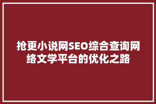 抢更小说网SEO综合查询网络文学平台的优化之路