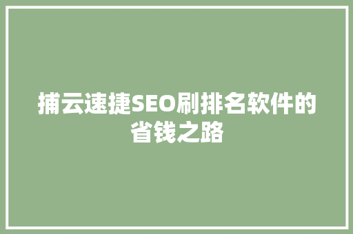捕云速捷SEO刷排名软件的省钱之路