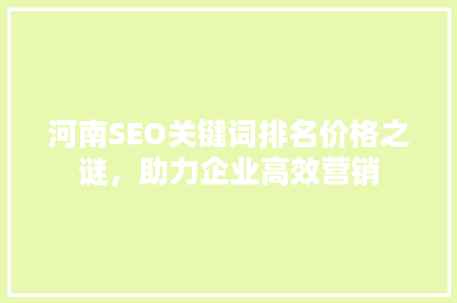 河南SEO关键词排名价格之谜，助力企业高效营销