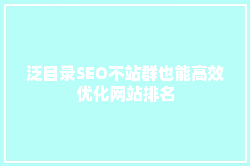 泛目录SEO不站群也能高效优化网站排名