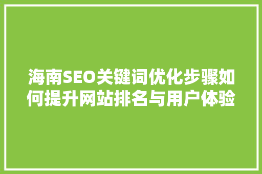 海南SEO关键词优化步骤如何提升网站排名与用户体验