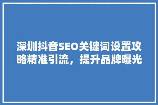 深圳抖音SEO关键词设置攻略精准引流，提升品牌曝光度