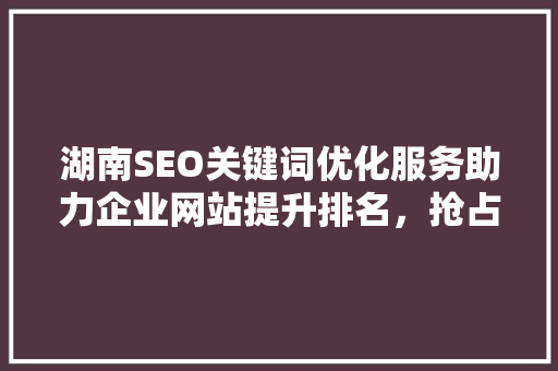 湖南SEO关键词优化服务助力企业网站提升排名，抢占市场先机