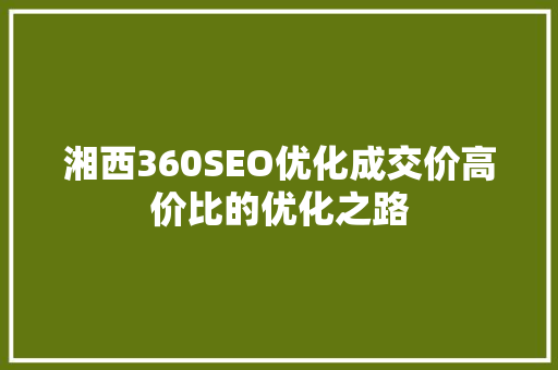 湘西360SEO优化成交价高价比的优化之路