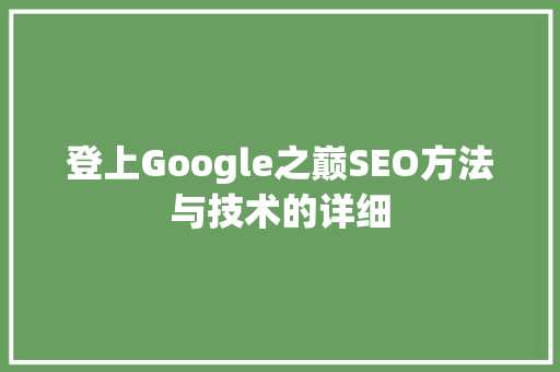 登上Google之巅SEO方法与技术的详细