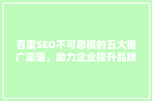 百度SEO不可忽视的五大推广渠道，助力企业提升品牌影响力