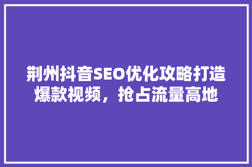 荆州抖音SEO优化攻略打造爆款视频，抢占流量高地