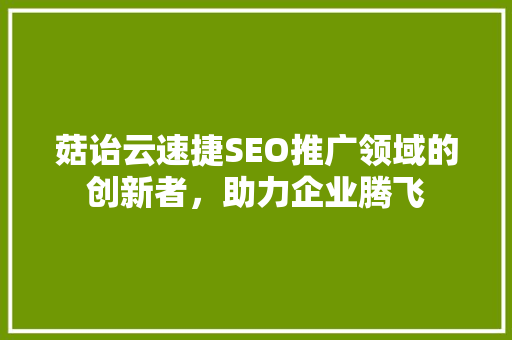 菇诒云速捷SEO推广领域的创新者，助力企业腾飞