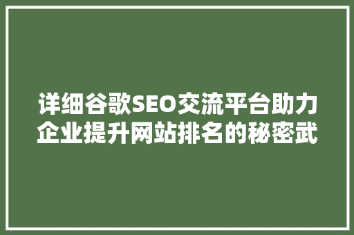 详细谷歌SEO交流平台助力企业提升网站排名的秘密武器  第1张