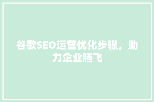 谷歌SEO运营优化步骤，助力企业腾飞