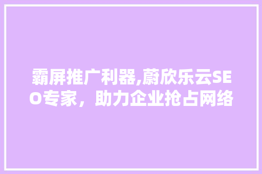 霸屏推广利器,蔚欣乐云SEO专家，助力企业抢占网络高地