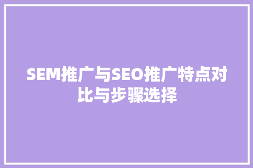 SEM推广与SEO推广特点对比与步骤选择