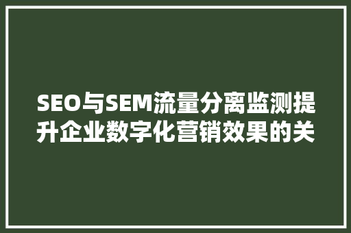 SEO与SEM流量分离监测提升企业数字化营销效果的关键步骤