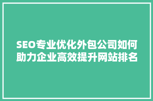 SEO专业优化外包公司如何助力企业高效提升网站排名