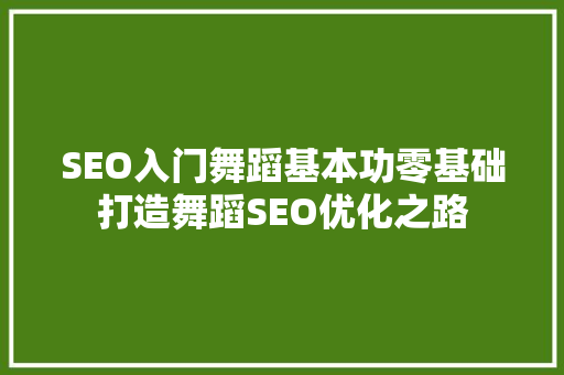 SEO入门舞蹈基本功零基础打造舞蹈SEO优化之路