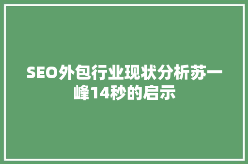 SEO外包行业现状分析苏一峰14秒的启示