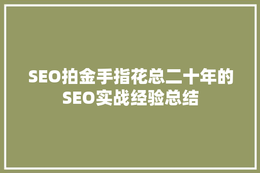 SEO拍金手指花总二十年的SEO实战经验总结