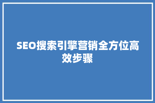 SEO搜索引擎营销全方位高效步骤