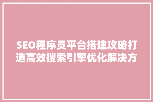 SEO程序员平台搭建攻略打造高效搜索引擎优化解决方法