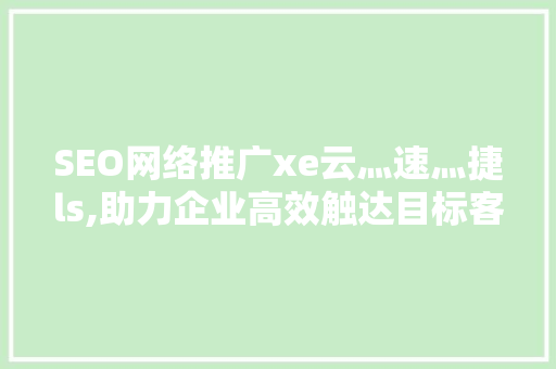 SEO网络推广xe云灬速灬捷ls,助力企业高效触达目标客户